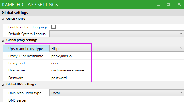 Global proxy settings